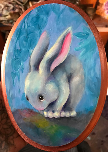 5”x7” Illuminated Rabbit - oil on wood - $80