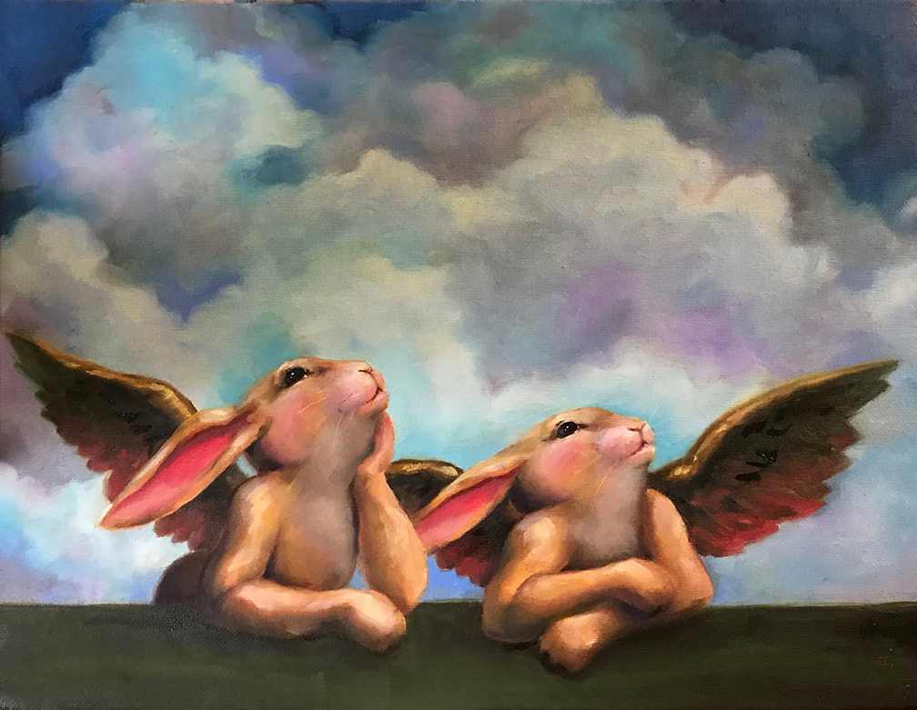 14”x11” oil on canvas “Raphael’s Bunnies” $340