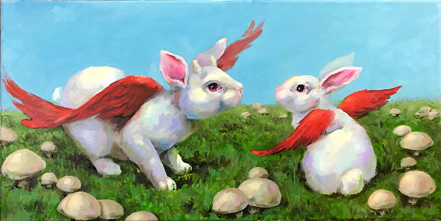 12”x24” Oil on Canvas. “The Little Rabbit Who Wanted Red Wings” aka “Mentor” $600